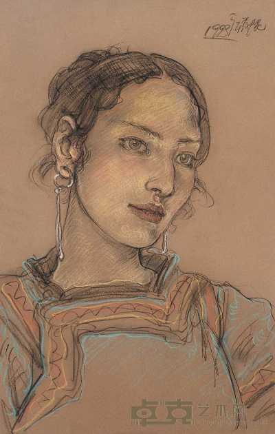 庞茂琨 1998年作 《彝族少女肖像》 58×38cm